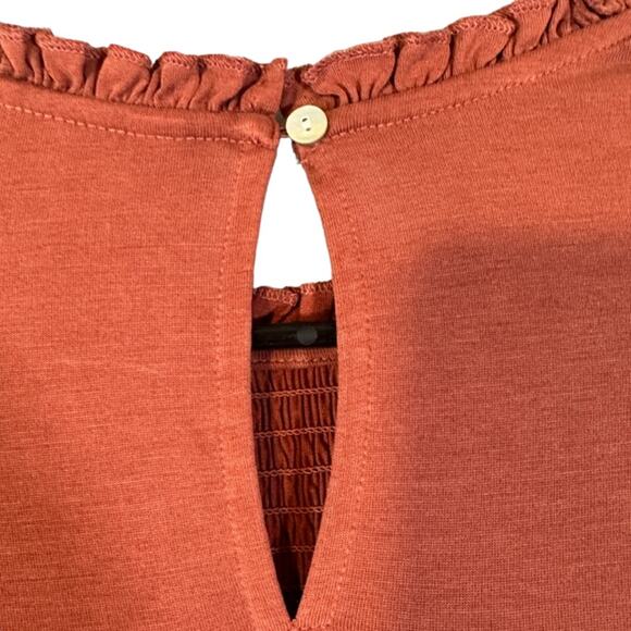 Lucky Brand Rust Textured Accordion Upper Long Sleeve Blouse Women Sz S - Picture 8 of 8